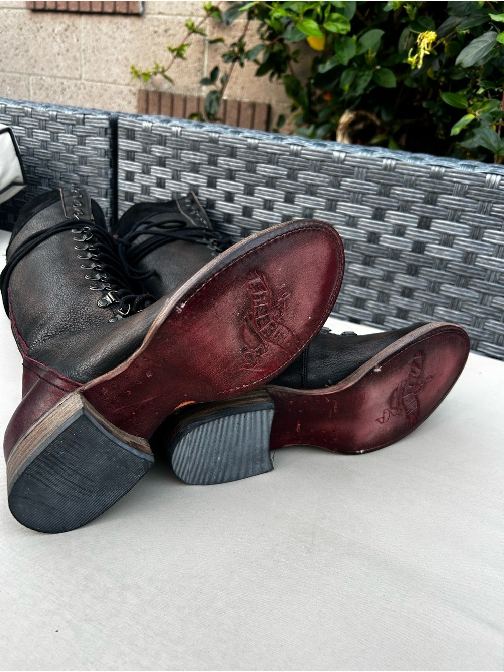 Freebird by Steven Raphael Black Lace-Up Knee Boots with Burgundy Lining - Picture 4 of 7